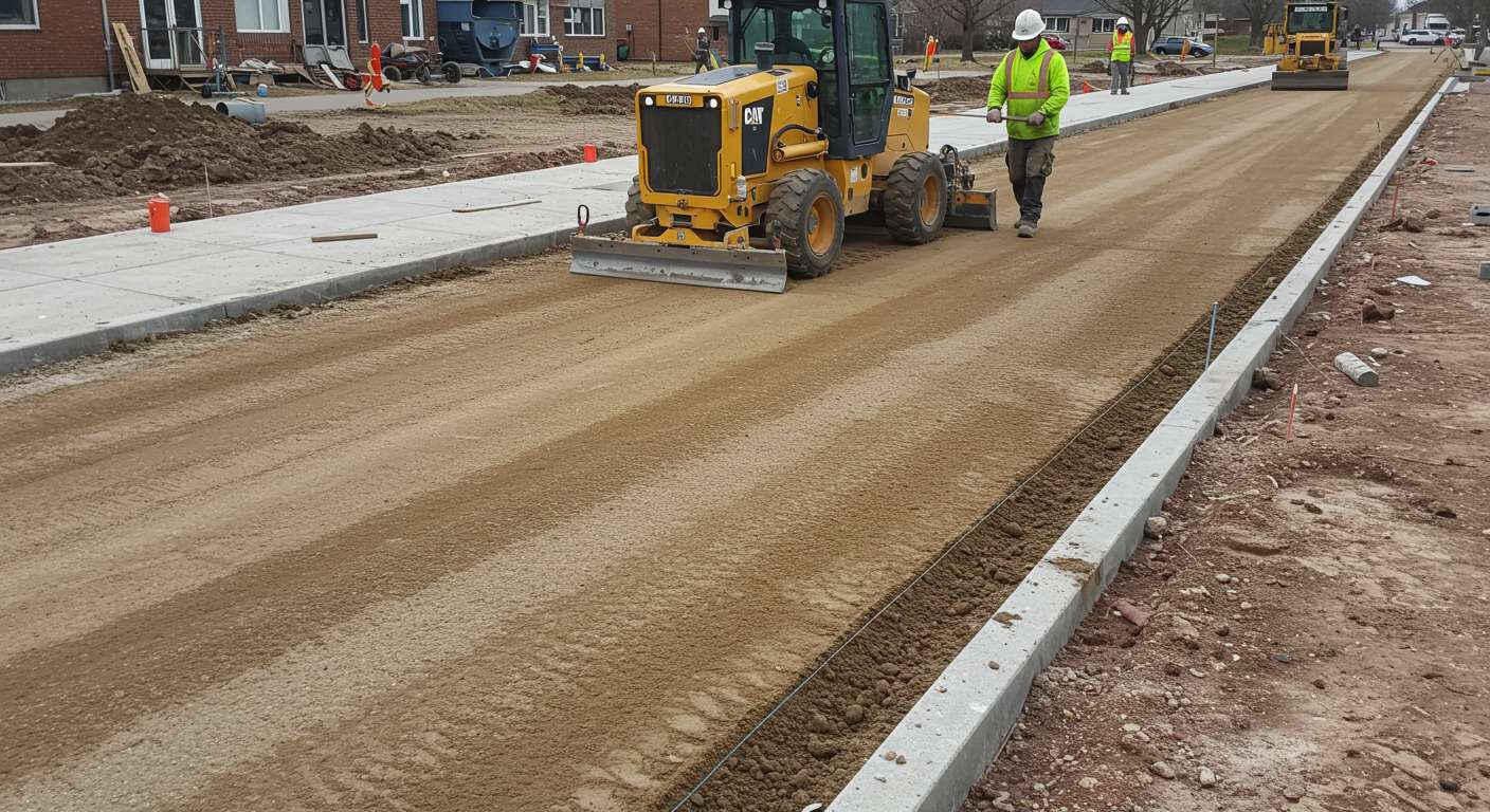 Выравнивание земли для устройства тротуаров