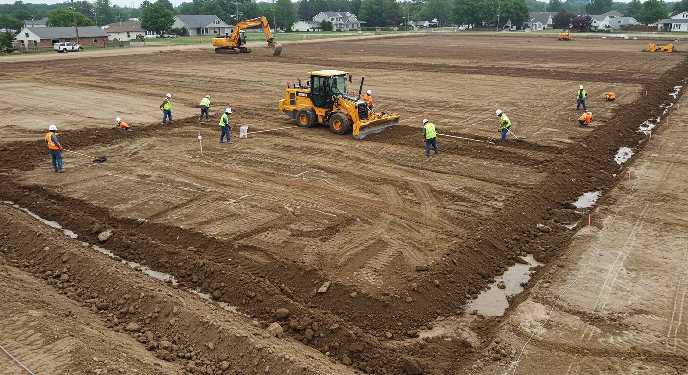 Выравнивание участка для устройства дренажа