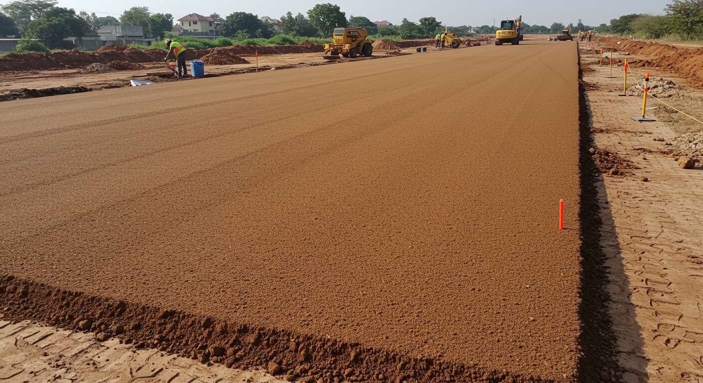 Финишное выравнивание грунта под мощение Финишное выравнивание грунта под мощение