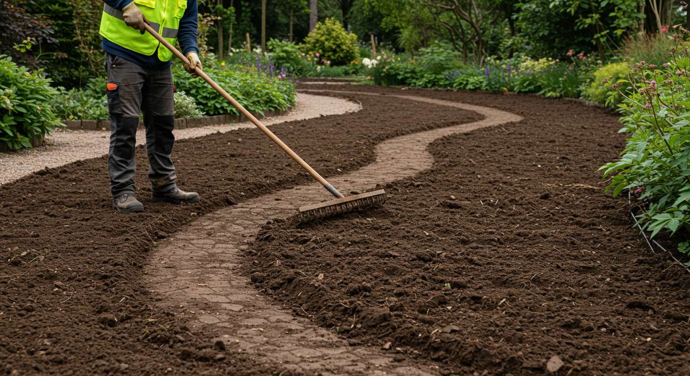 Выравнивание почвы под дорожки Выравнивание почвы под дорожки