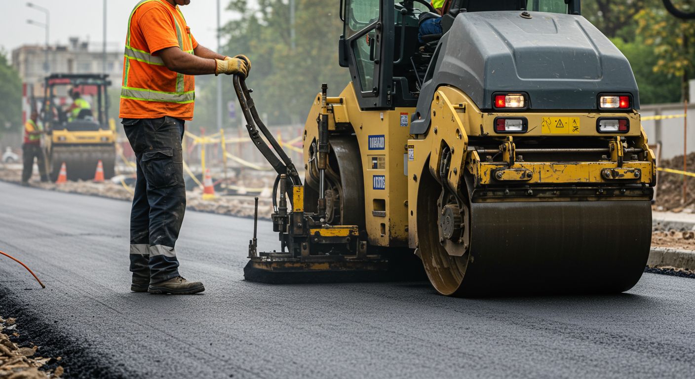 Выравнивание грунта катком