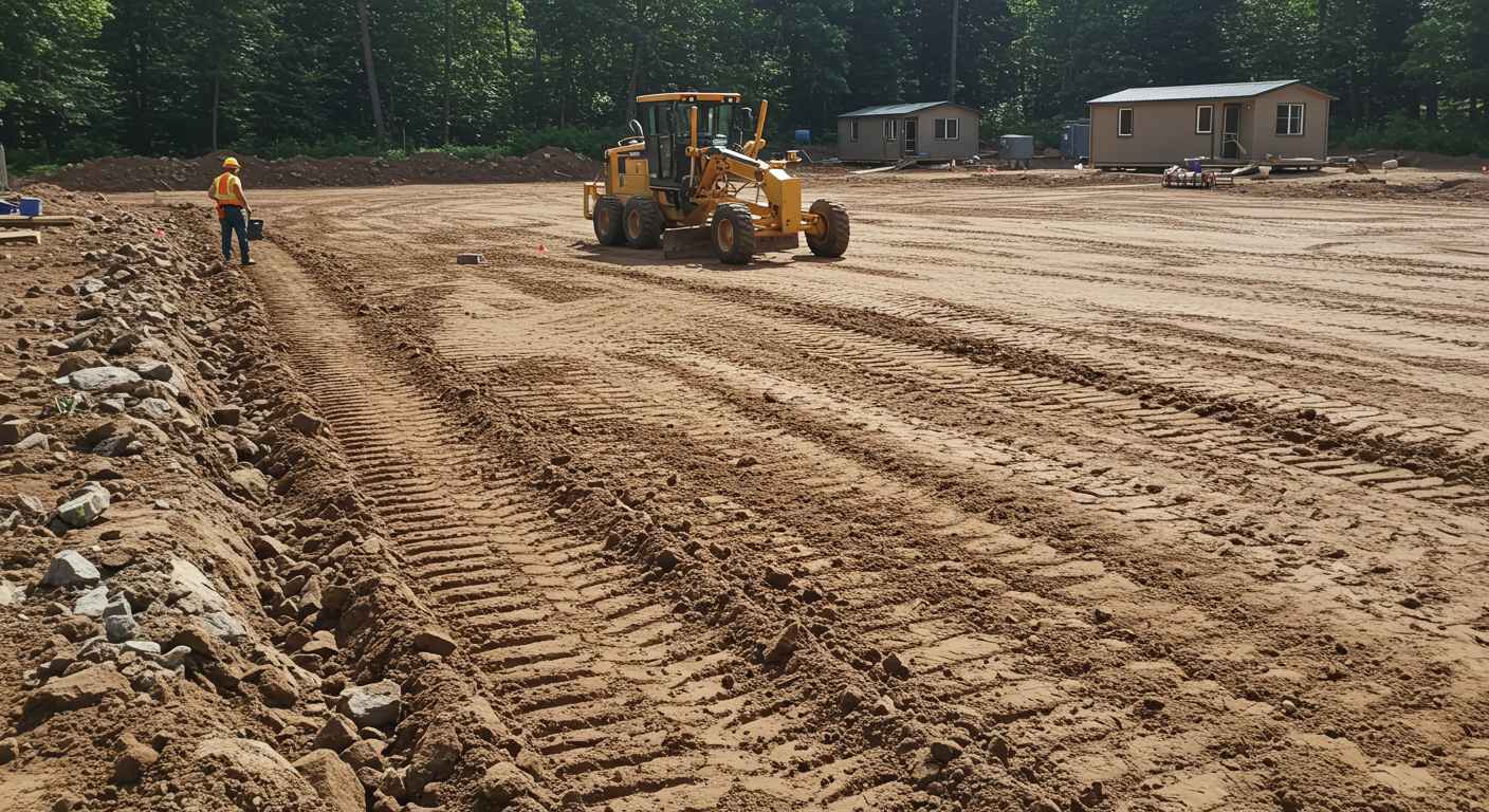 Выравнивание земли для установки бытовок