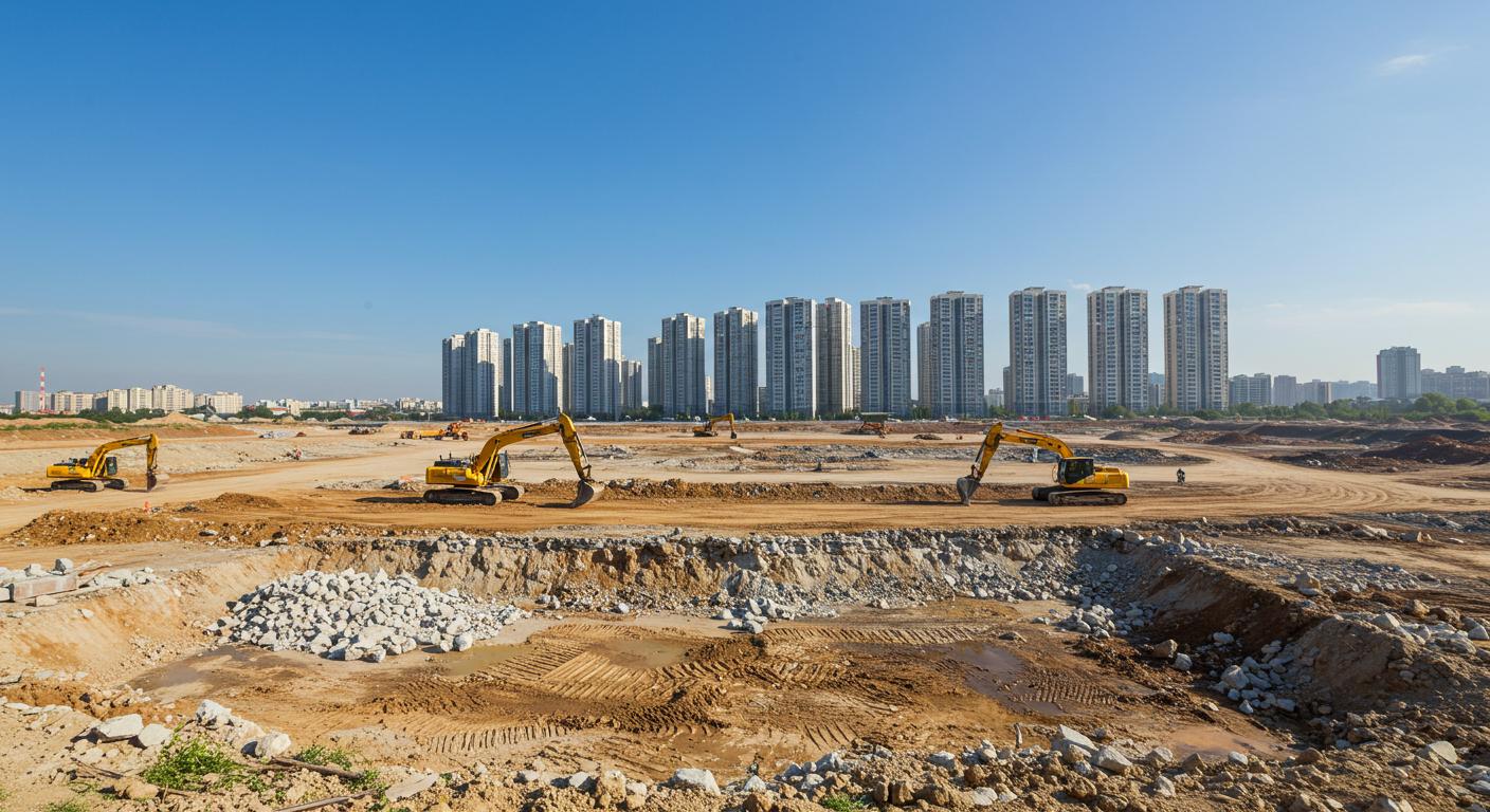 Подготовленная площадка для возведения построек Выравнивание участка для строительства