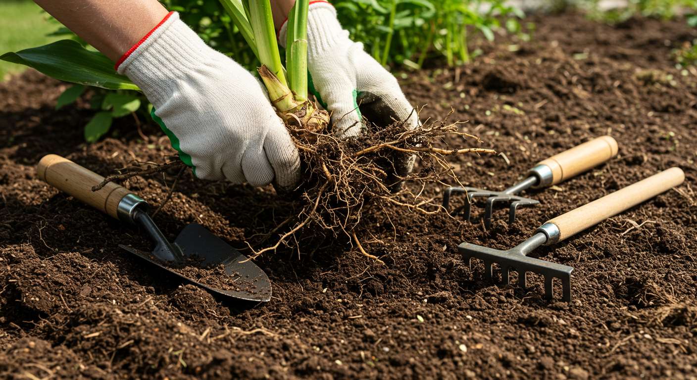 Удаление корней и растительных остатков на строительной площадке