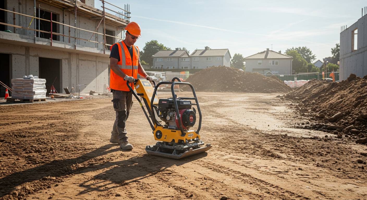 Выравнивание территории с виброплитой Выравнивание участка с применением виброплиты