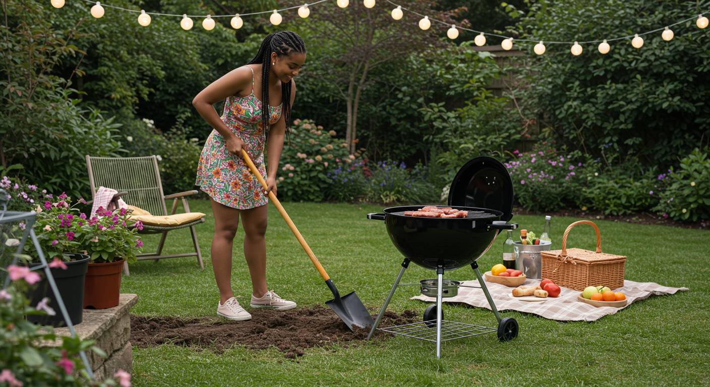 Выравнивание земли для устройства зоны барбекю Подготовка участка для зоны барбекю