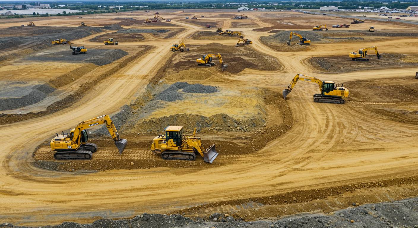 Формирование ровного рельефа под промышленное строительство Выравнивание территории для промышленного объекта