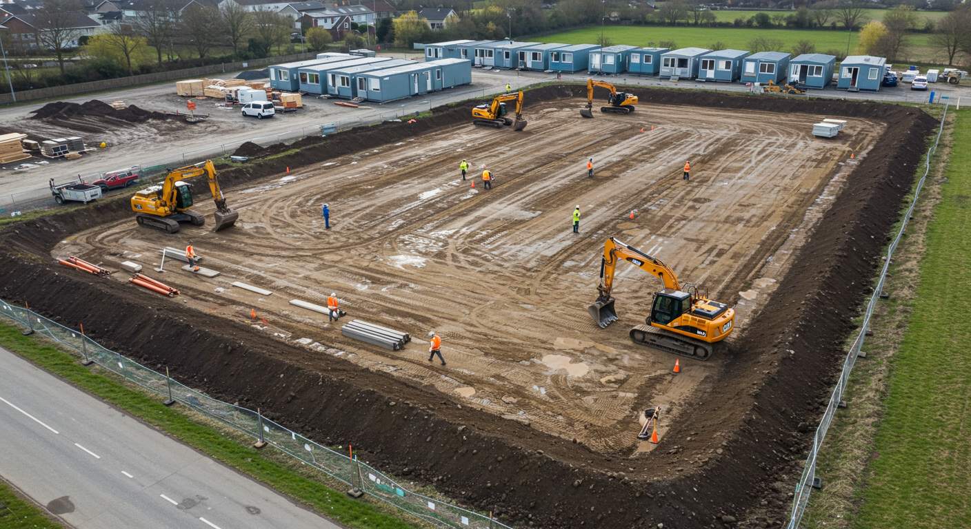 Выравнивание территории под установку бытовых модулей