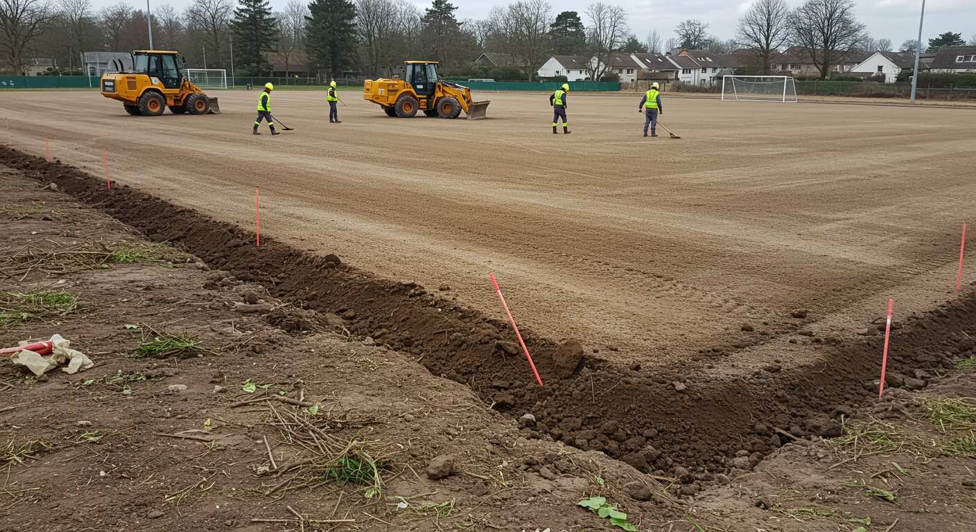 Подготовка участка под спортивное покрытие Выравнивание грунта под спортивное покрытие