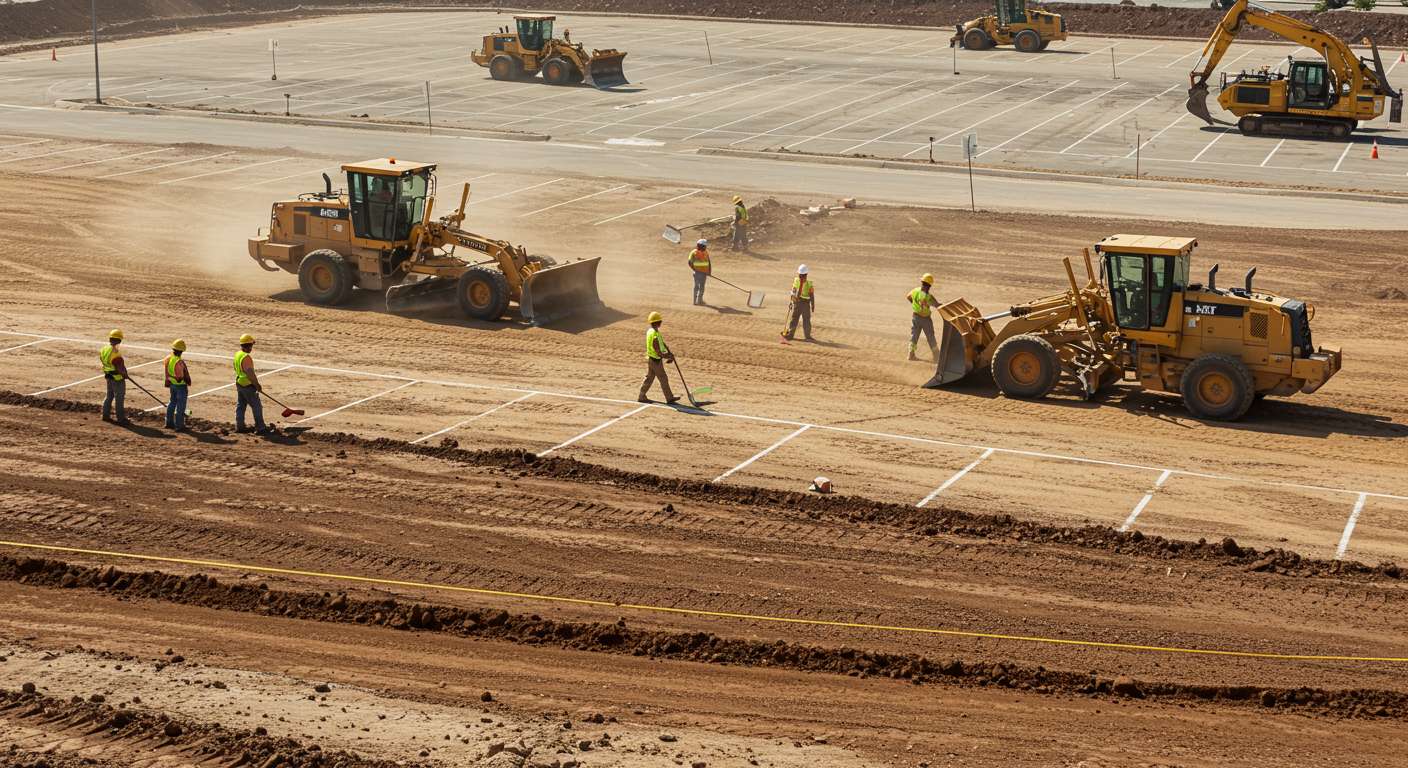 Подготовка основания для парковочных мест Выравнивание грунта для парковки