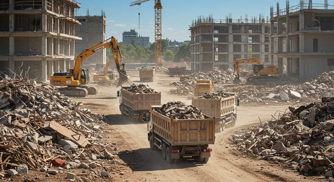 Вывоз строительного мусора самосвалами с крупных стройплощадок