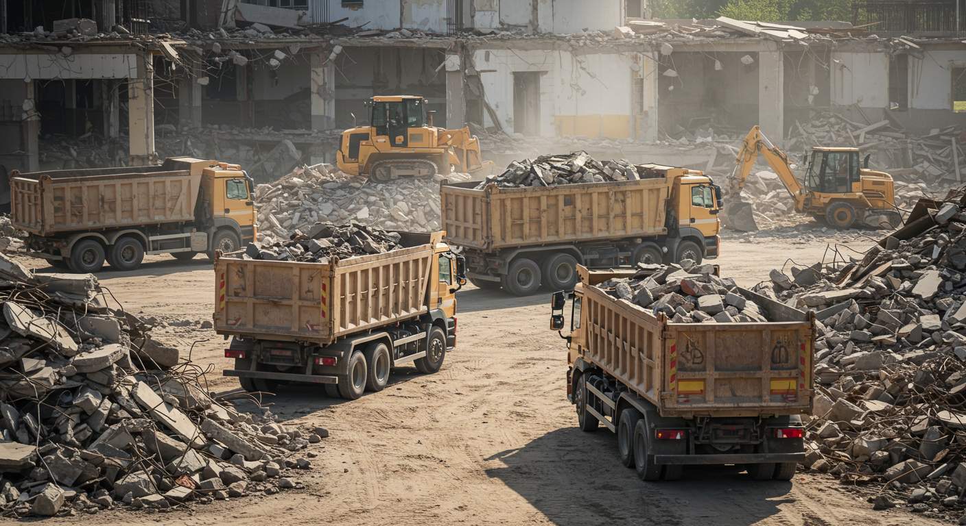 Вывоз строительного мусора самосвалами с демонтажных работ