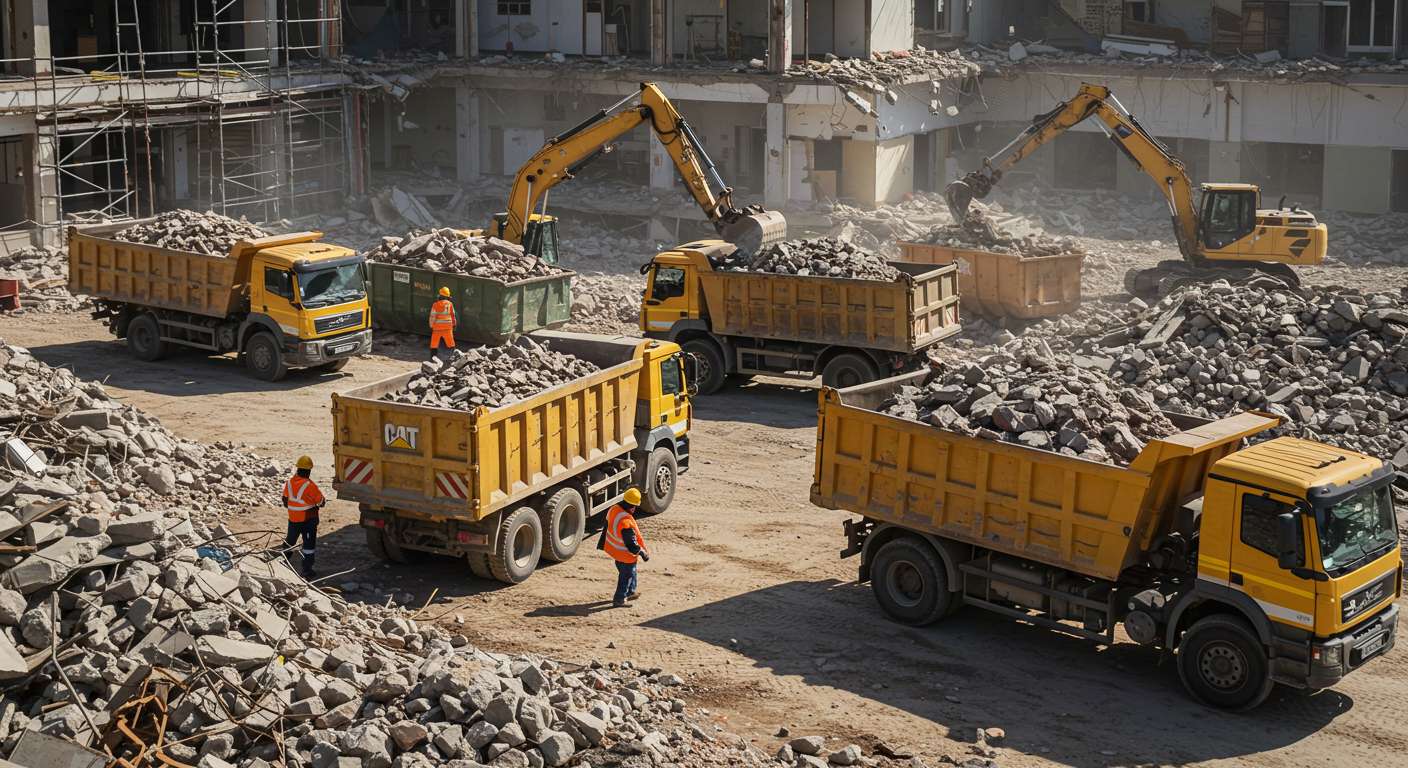Вывоз строительного мусора самосвалами с демонтажных работ