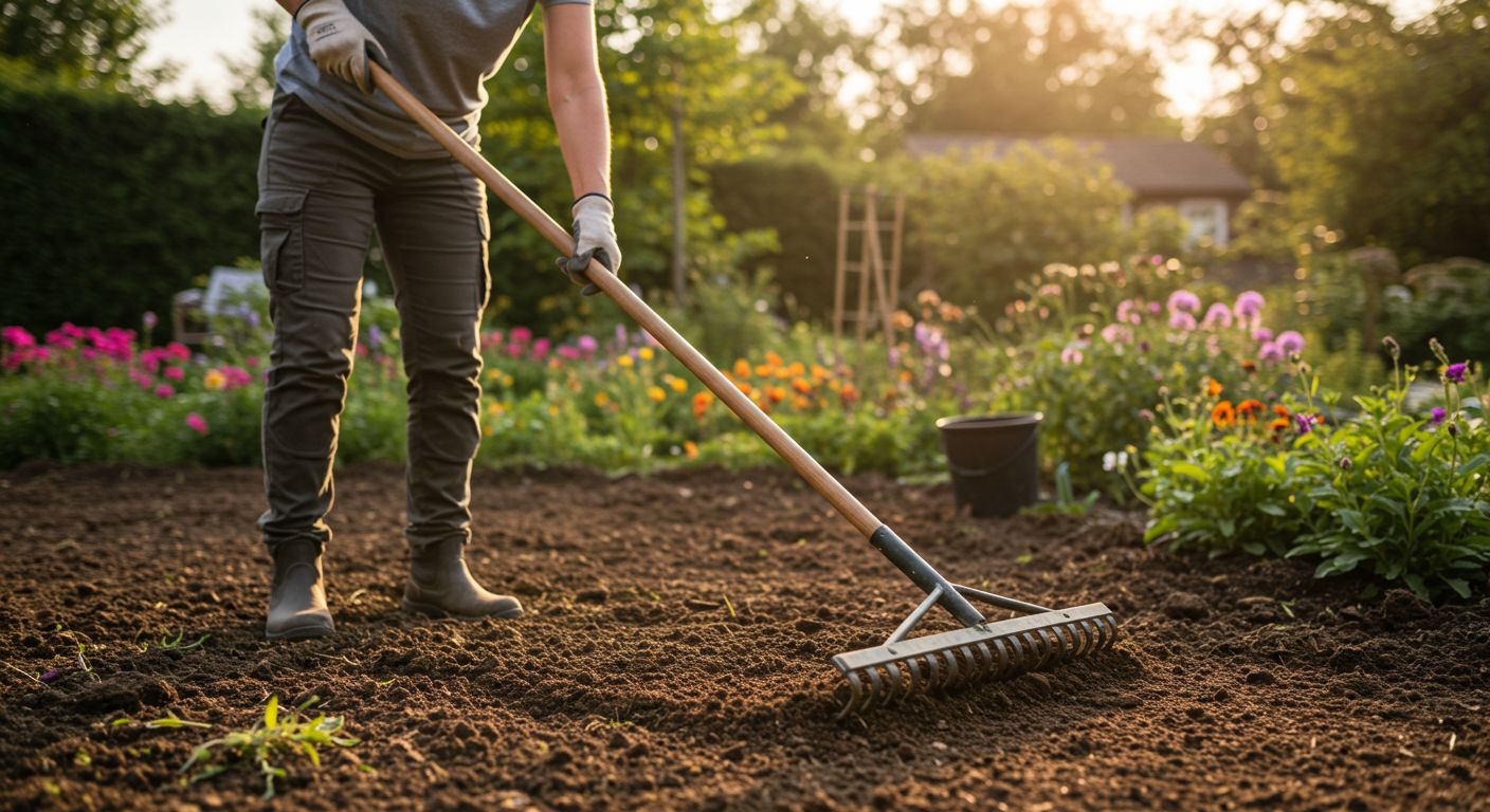 Выравнивание земли для устройства цветников