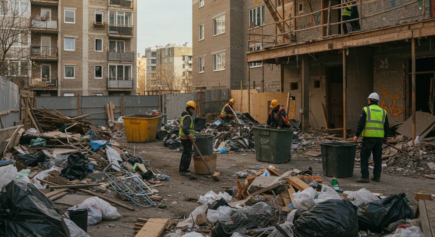 Вывоз строительного мусора манипуляторами с многоквартирных домов