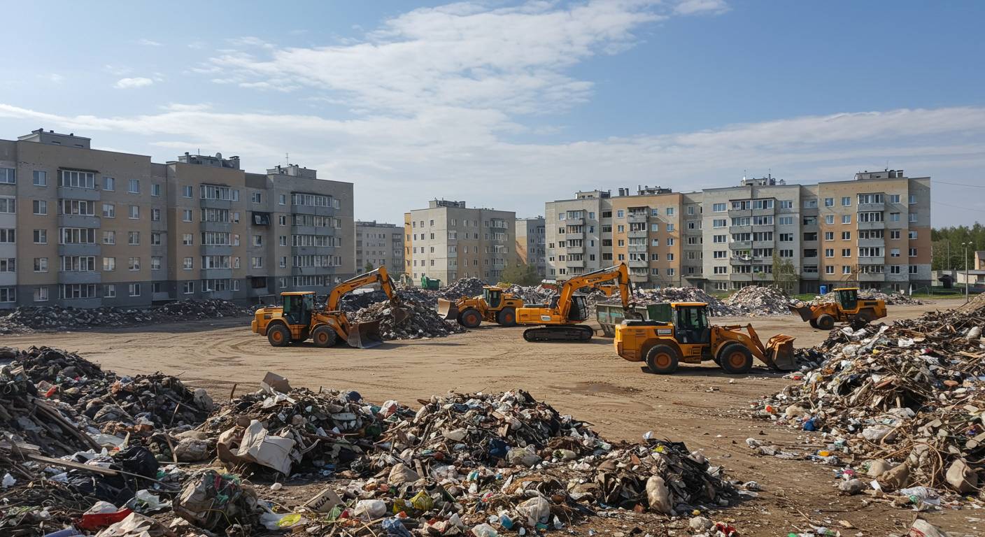 Вывоз строительного мусора бульдозерами с многоквартирных домов