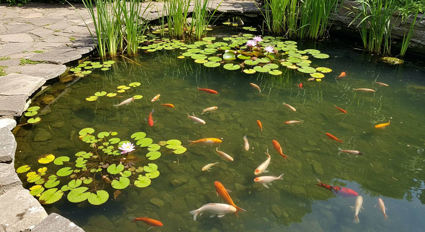 Пруды с рыбой и водными растениями