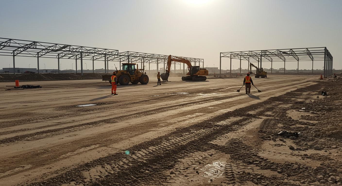 Выравнивание грунта под временные ангары