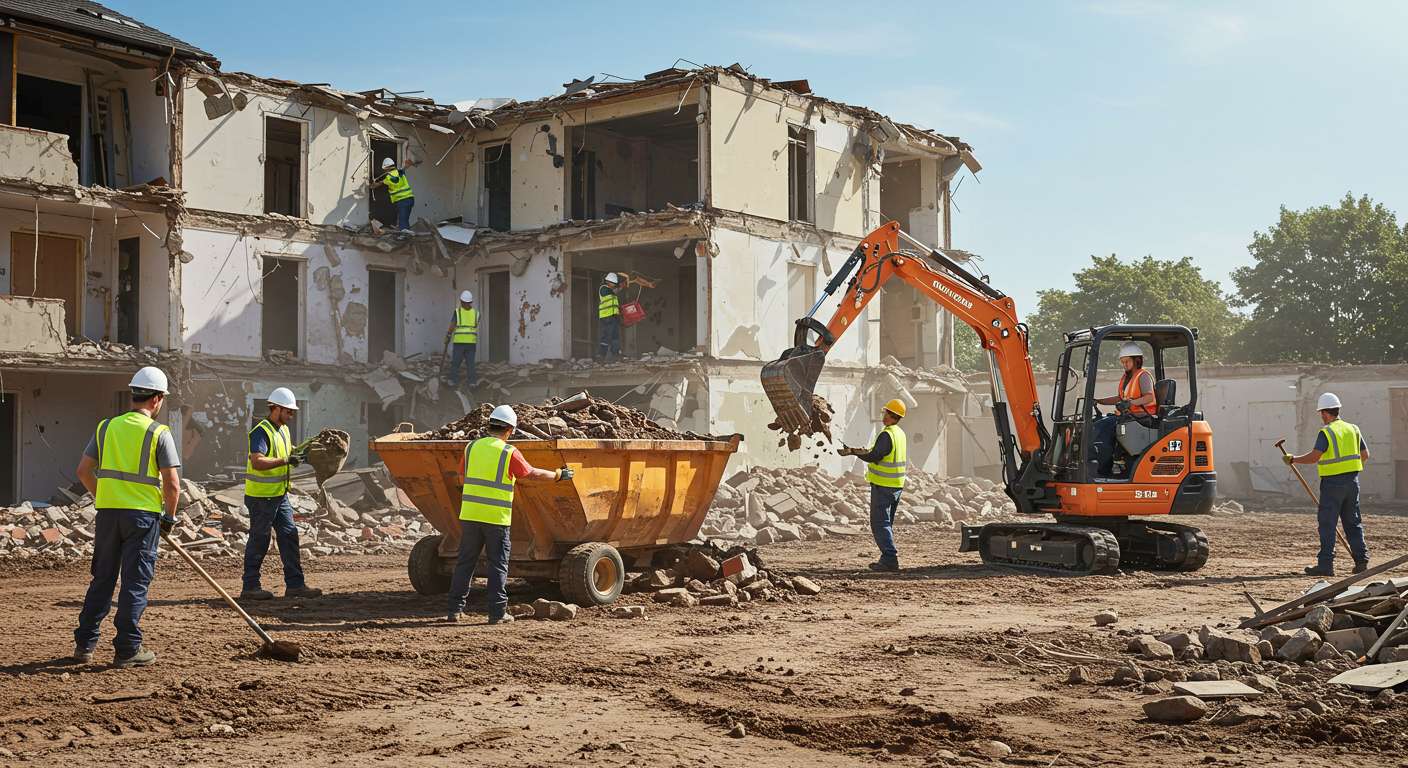 Вывоз строительного мусора при демонтаже конструкций многоквартирных домов