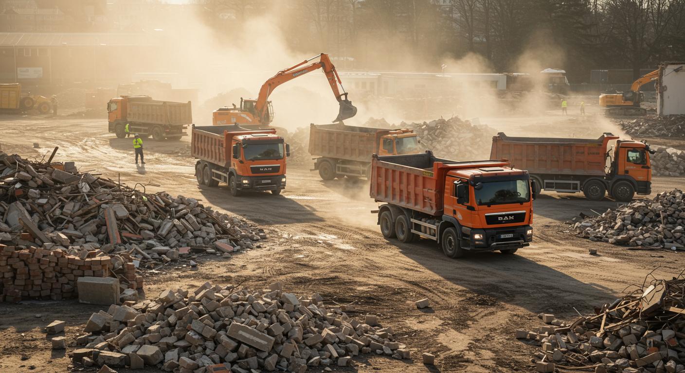 Вывоз строительного мусора самосвалами с демонтажных работ