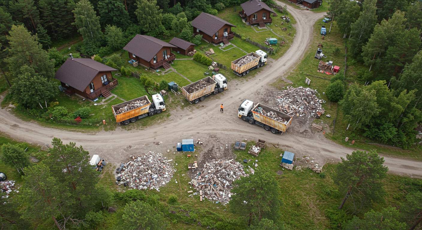 Вывоз строительного мусора с коттеджных участков с помощью бункеровозов