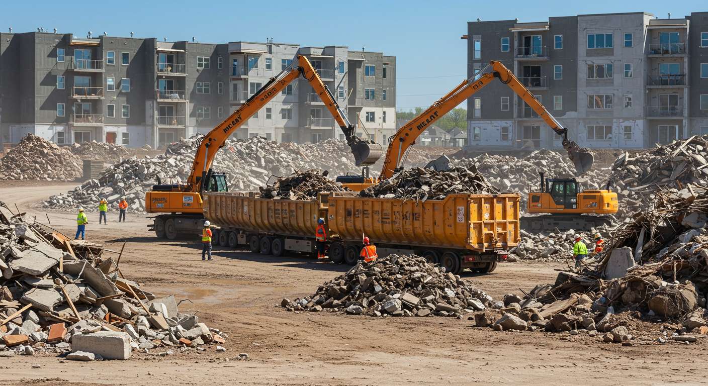 Вывоз строительного мусора с многоквартирных домов с использованием автопоездов
