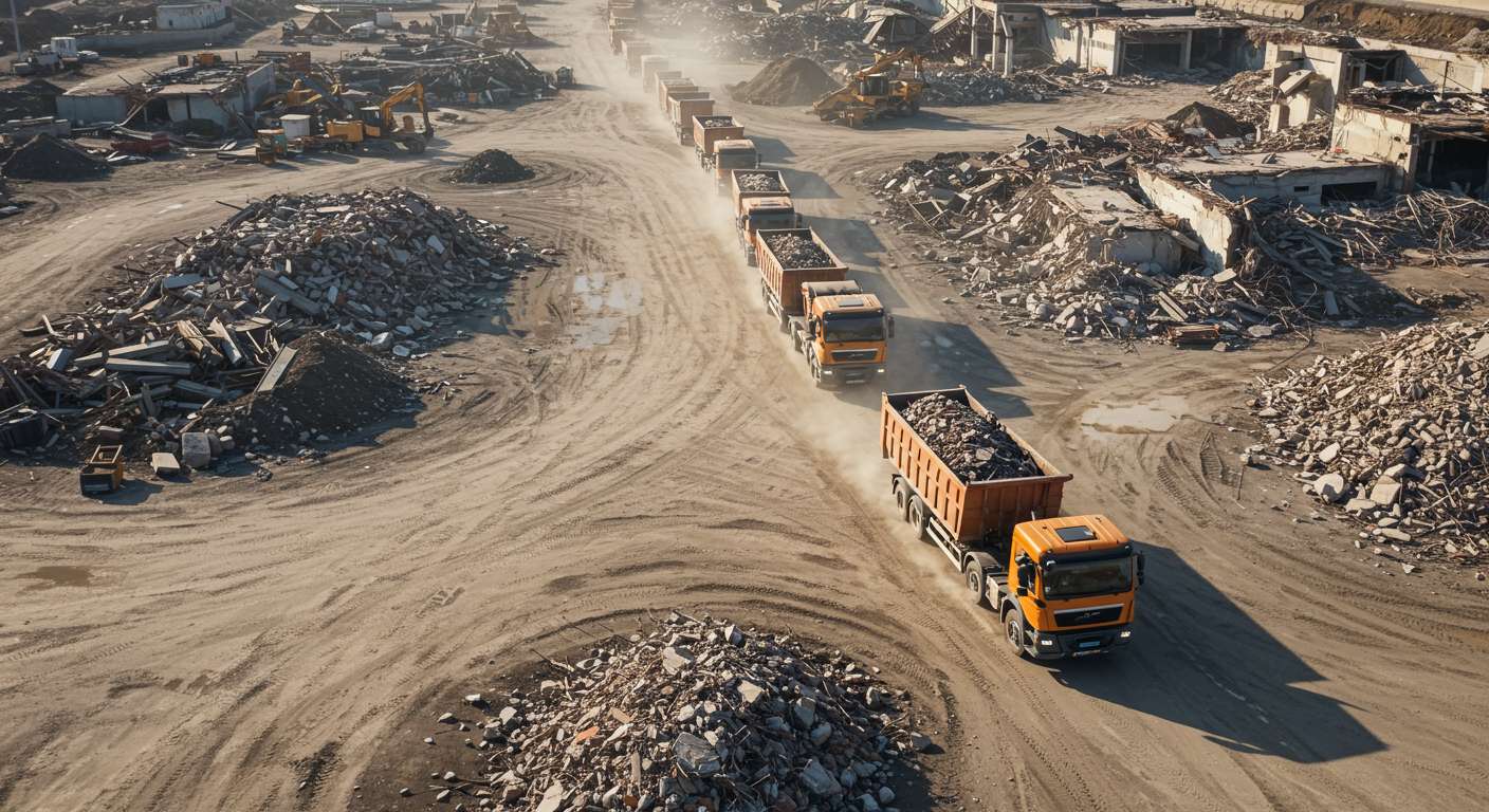 Вывоз строительного мусора автопоездами с крупных стройплощадок