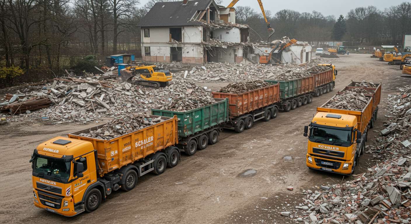 Вывоз строительного мусора автопоездами с демонтажных работ