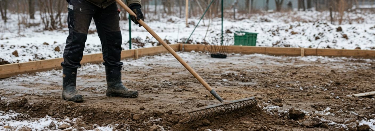 Выравнивание участка под зимнюю теплицу для мини-огородов