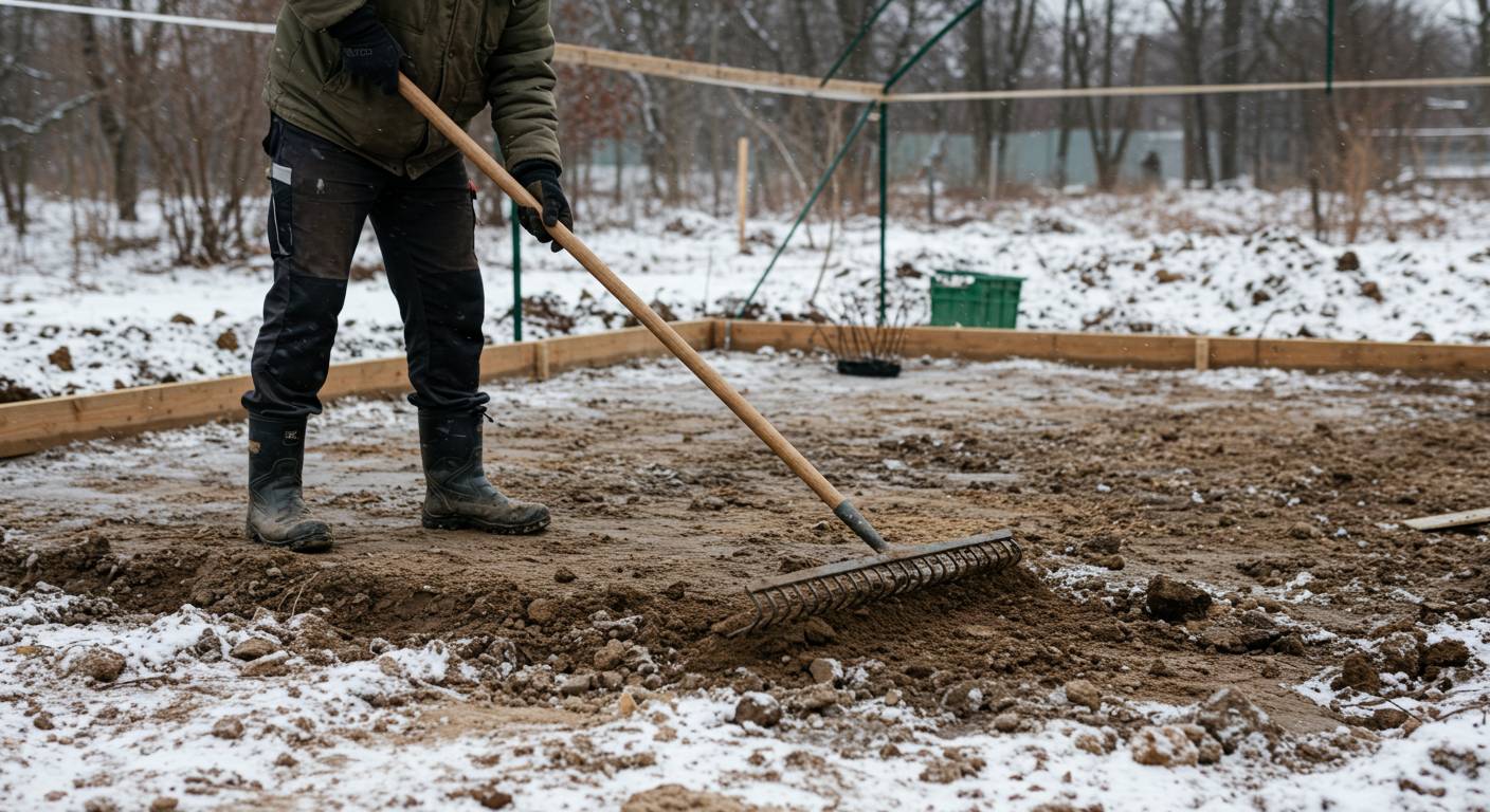 Выравнивание участка под зимнюю теплицу для мини-огородов